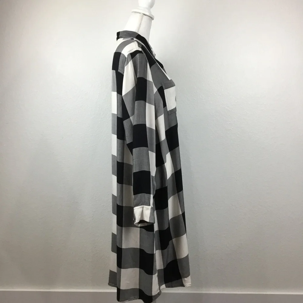 Old navy black & white plaid flannel shirt dress size XL tall - Picture 2 of 6